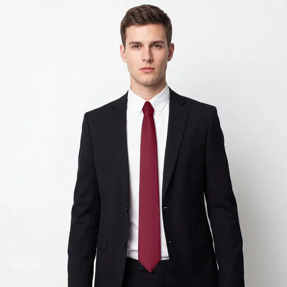 Men's Burgundy Solid Pure Color Formal 3.15